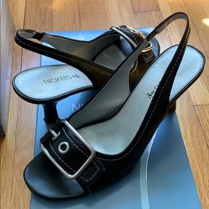 Nickels Black Leather Slingback Heels